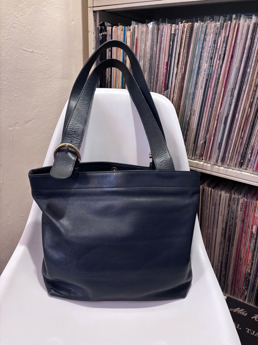 Vintage Coach Navy Blue Leather Large Soho Lafayette Tote Bag
